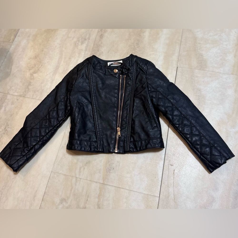 H&M Toddler Quilted Black Faux Leather Jacket with Gold Detailing (3-4)